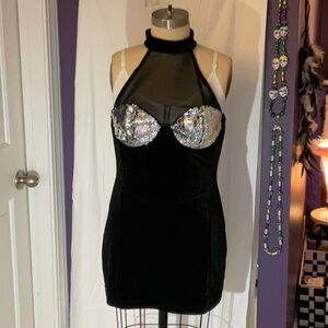 ASOS black velvet and sequence mini dress size medium